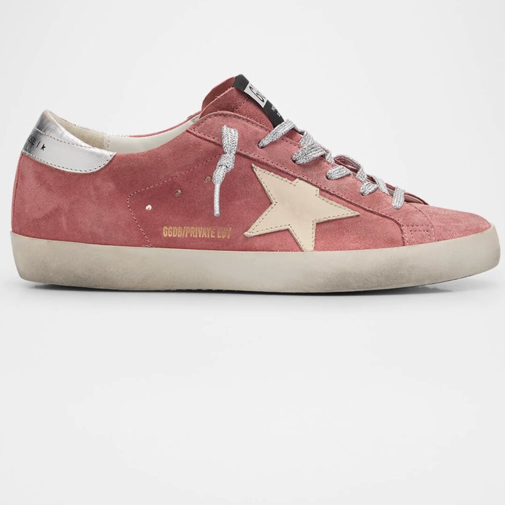 Golden Goose Super-Star Pink Suede Sneakers 39 Ballerina Cream Glitter Lace